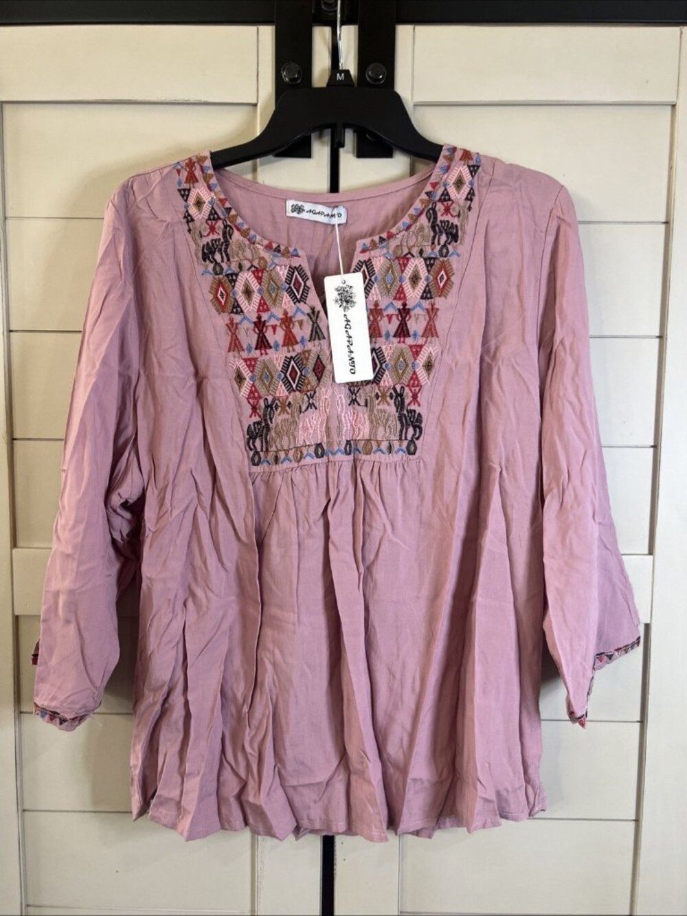 Agapanto Western Embroidered Blouse Women’s One Size Rose Tunic Bohemian